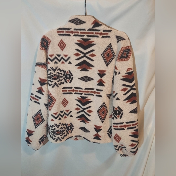 Amazon Cream, Brown And Black Southwestern Patterned Teddy Jacket - Picture 2 of 7